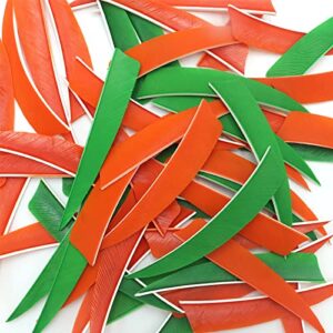 Obert Archery Feathers 4inch (60Pack) Hunting Arrows Fletching Fletches Right Wing 4" Shield Cut Orange Green