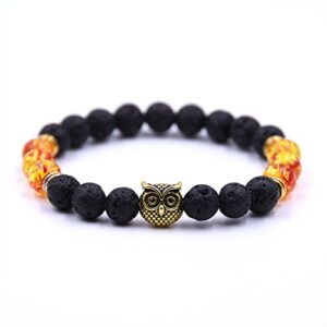 JOYA GIFT Chakra Lava Stone Owl Beads Bracelets Mens Womens Friendship Bracelets Set