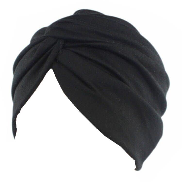 Chemo Sleep Turban Headwear Scarf Beanie Cap Hat for Cancer Patient Hair Loss (Black)