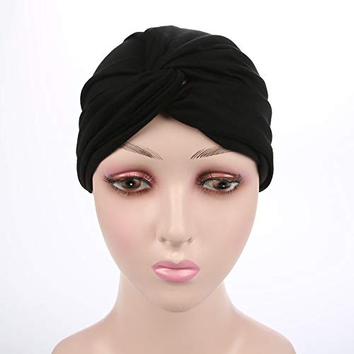 Chemo Sleep Turban Headwear Scarf Beanie Cap Hat for Cancer Patient Hair Loss (Black)