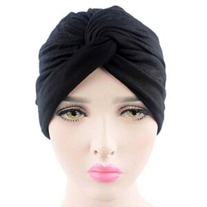 Chemo Sleep Turban Headwear Scarf Beanie Cap Hat for Cancer Patient Hair Loss (Black)