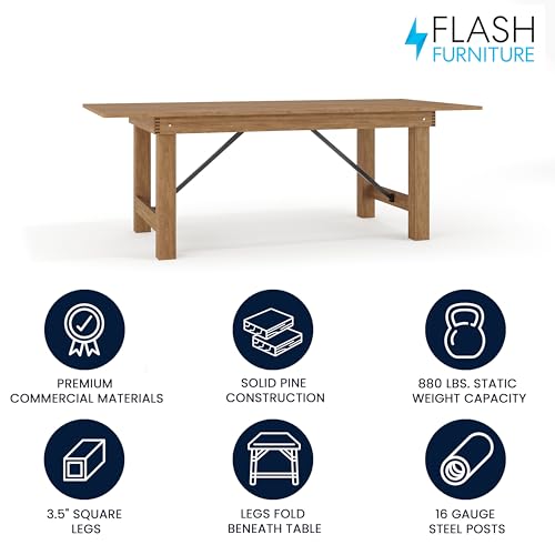 Flash Furniture Hercules Series 7' x 40" Rustic Solid Pine Folding Dining Table, Rectangular Antique Farmhouse Dining and Event Extension Table