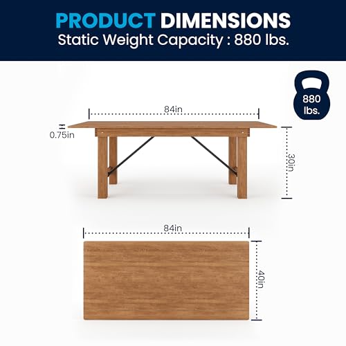 Flash Furniture Hercules Series 7' x 40" Rustic Solid Pine Folding Dining Table, Rectangular Antique Farmhouse Dining and Event Extension Table