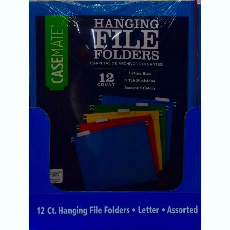 HANGIN FILE FOLDERS, LETTER SIZE, ASSORTEED, 12 PACK