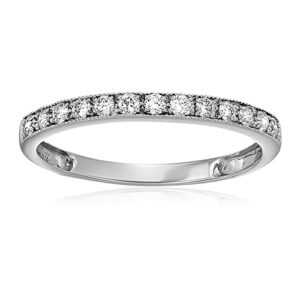 vir jewels 1/5 carat (ctw) diamond wedding anniversary band for women, half eternity round diamond engagement ring 14k white gold prong set with milgrain 0.20 cttw, size 9