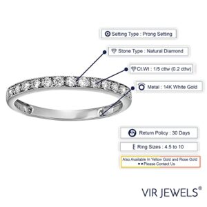 VIR JEWELS 1/5 carat (ctw) Diamond Wedding Anniversary Band for Women, Half Eternity Round Diamond Engagement Ring 14K White Gold Prong Set with Milgrain 0.20 cttw, Size 9