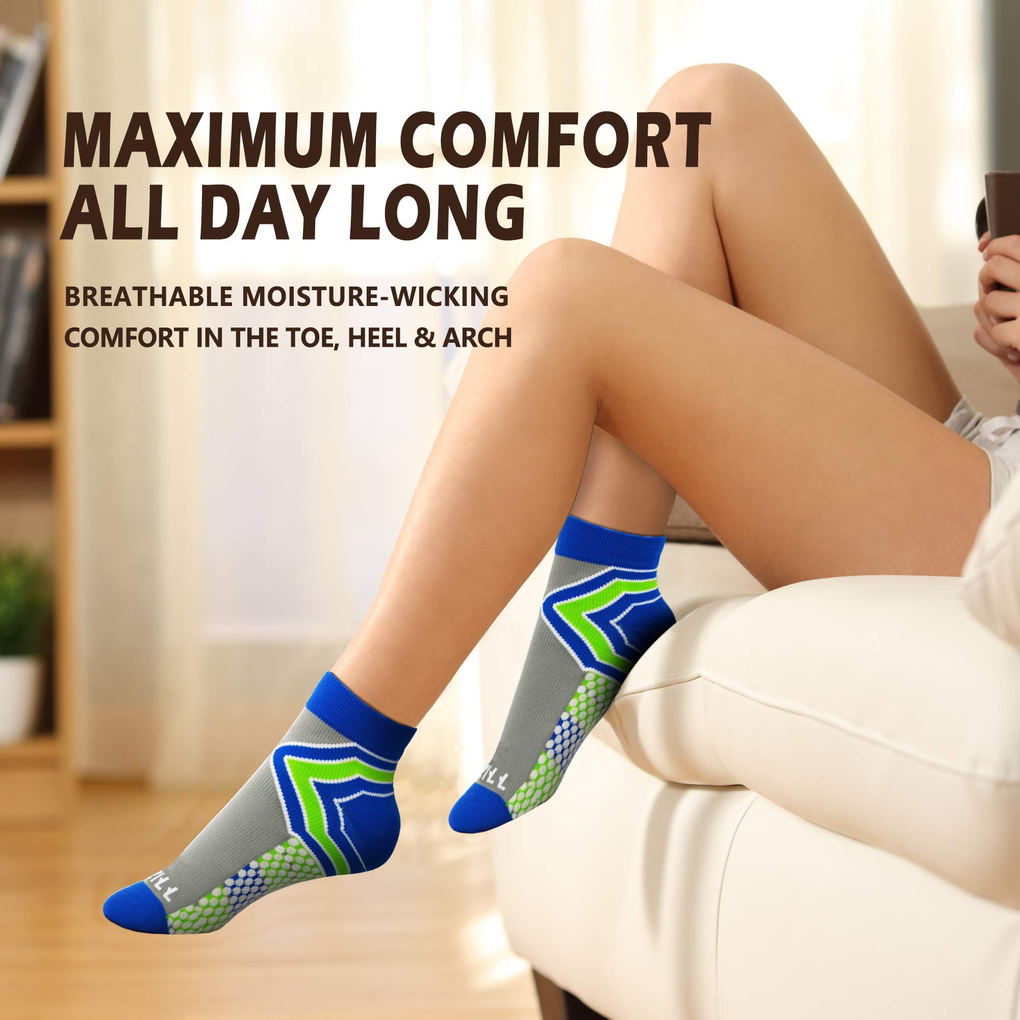 NEWZILL Low-Cut Compression Socks Unisex Running Socks with Embedded Frequency Technology for Heel, Ankle & Arch Support, Improves Stamina Endurance & Balance