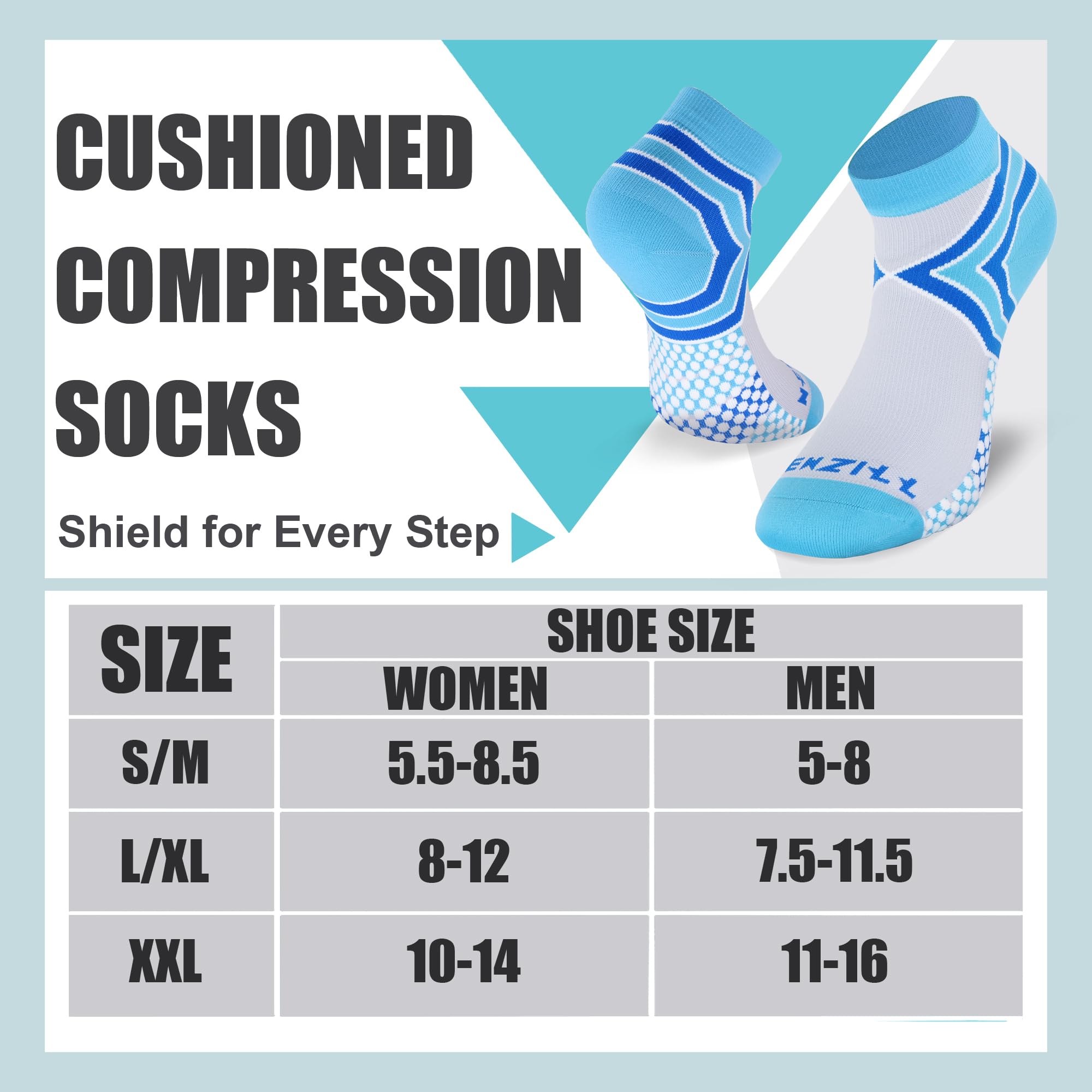 NEWZILL Low-Cut Compression Socks Unisex Running Socks with Embedded Frequency Technology for Heel, Ankle & Arch Support, Improves Stamina Endurance & Balance