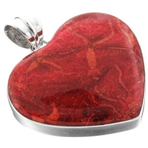 large red sponge coral heart 925 sterling silver pendant, 1 5/8"