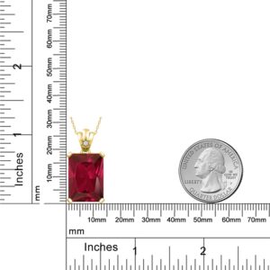 Gem Stone King 18K Yellow Gold Plated Silver Red Created Ruby Pendant Necklace For Women (20.05 Cttw, Emerald Cut 18X13MM, with 18 Inch Silver Chain)