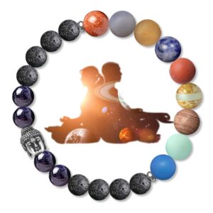 Karseer Buddha Chakra Bracelet 8mm Lava Rock Beads Bracelet with Solar System Planet Meditation Gemstone Beads Aromatherapy Essential Oil Diffuser Miniverse Galaxy Bracelet Friendship Gift Unisex