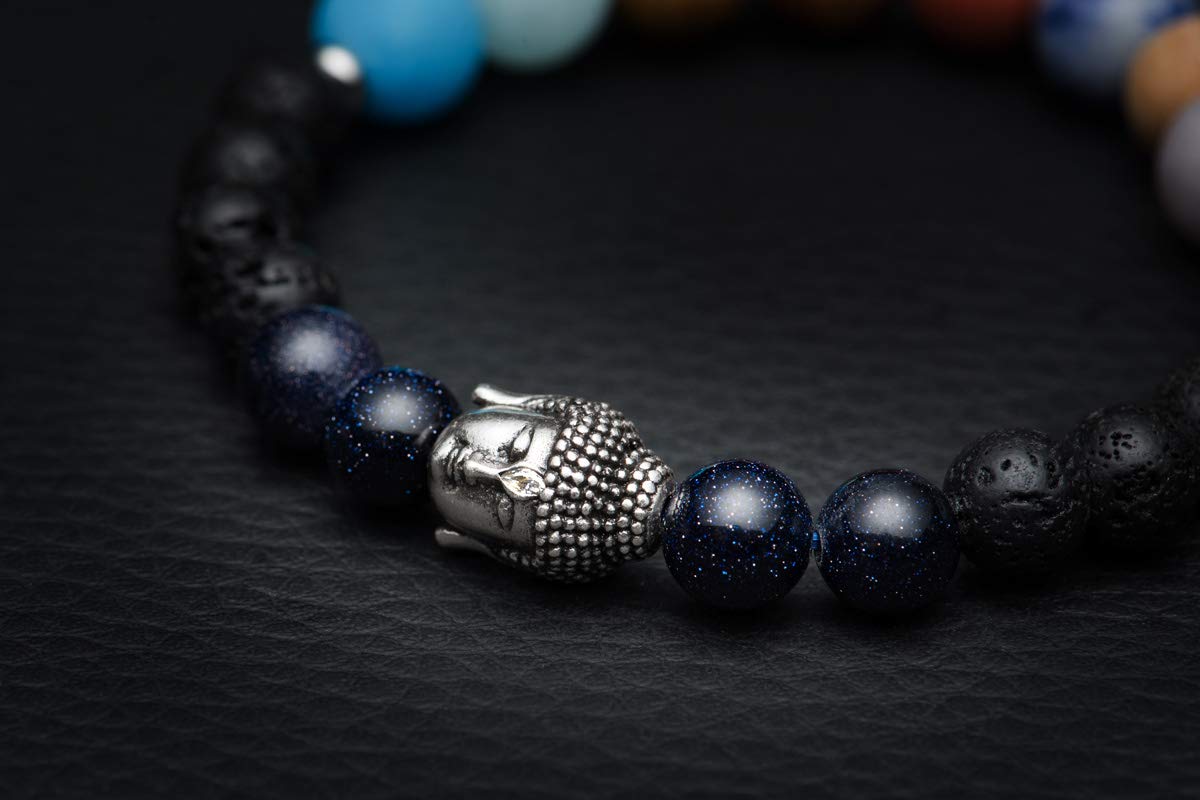 Karseer Buddha Chakra Bracelet 8mm Lava Rock Beads Bracelet with Solar System Planet Meditation Gemstone Beads Aromatherapy Essential Oil Diffuser Miniverse Galaxy Bracelet Friendship Gift Unisex