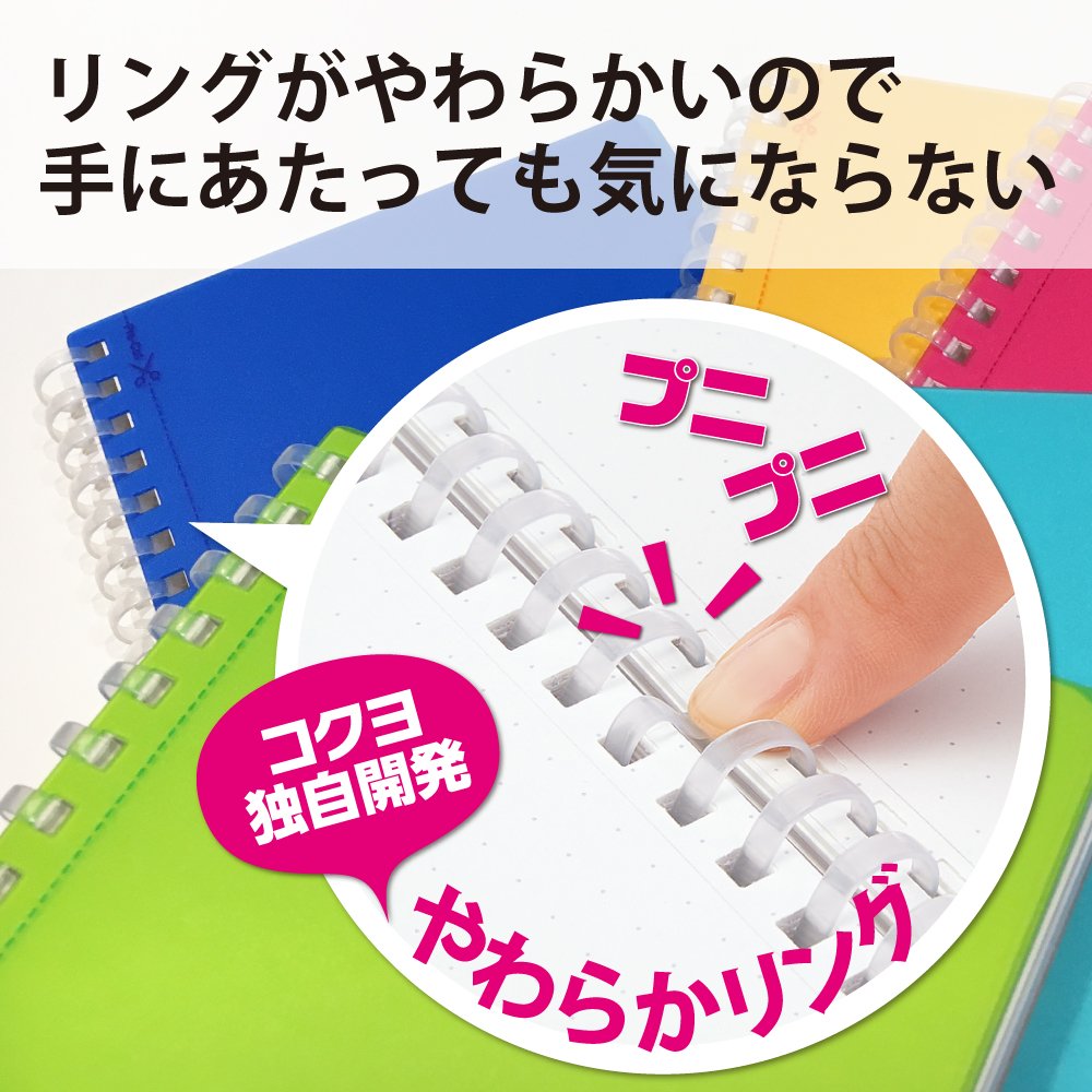 KOKUYO D Shaped Soft Ring Notebook, 5mm Grid Ruled, 70 Sheets, A6, Black, Japan Import (SU-SV457S5-D)