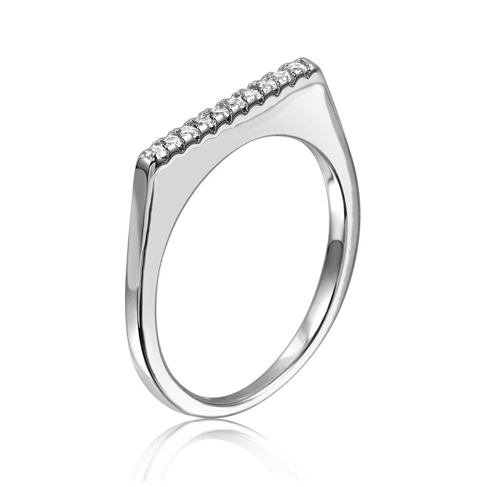 CloseoutWarehouse Clear Cubic Zirconia Stackable Ring Rhodium Plated Sterling Silver Size 6