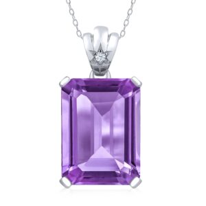 gem stone king 925 sterling silver purple amethyst and white topaz pendant necklace for women (15.03 cttw, emerald cut 18x13mm, gemstone birthstone, with 18 inch chain)