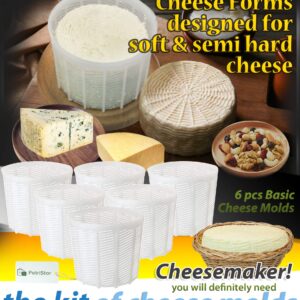 PetriStor 6 Pcs Soft Cheese Mold for Cheese Making 1.85QT - Cheese Making Mold - Cream Cheese Form Mold - Homemade Cheese Making Supplies - Molde Para Queso Fresco Casero - Feta Cheese Making Basket