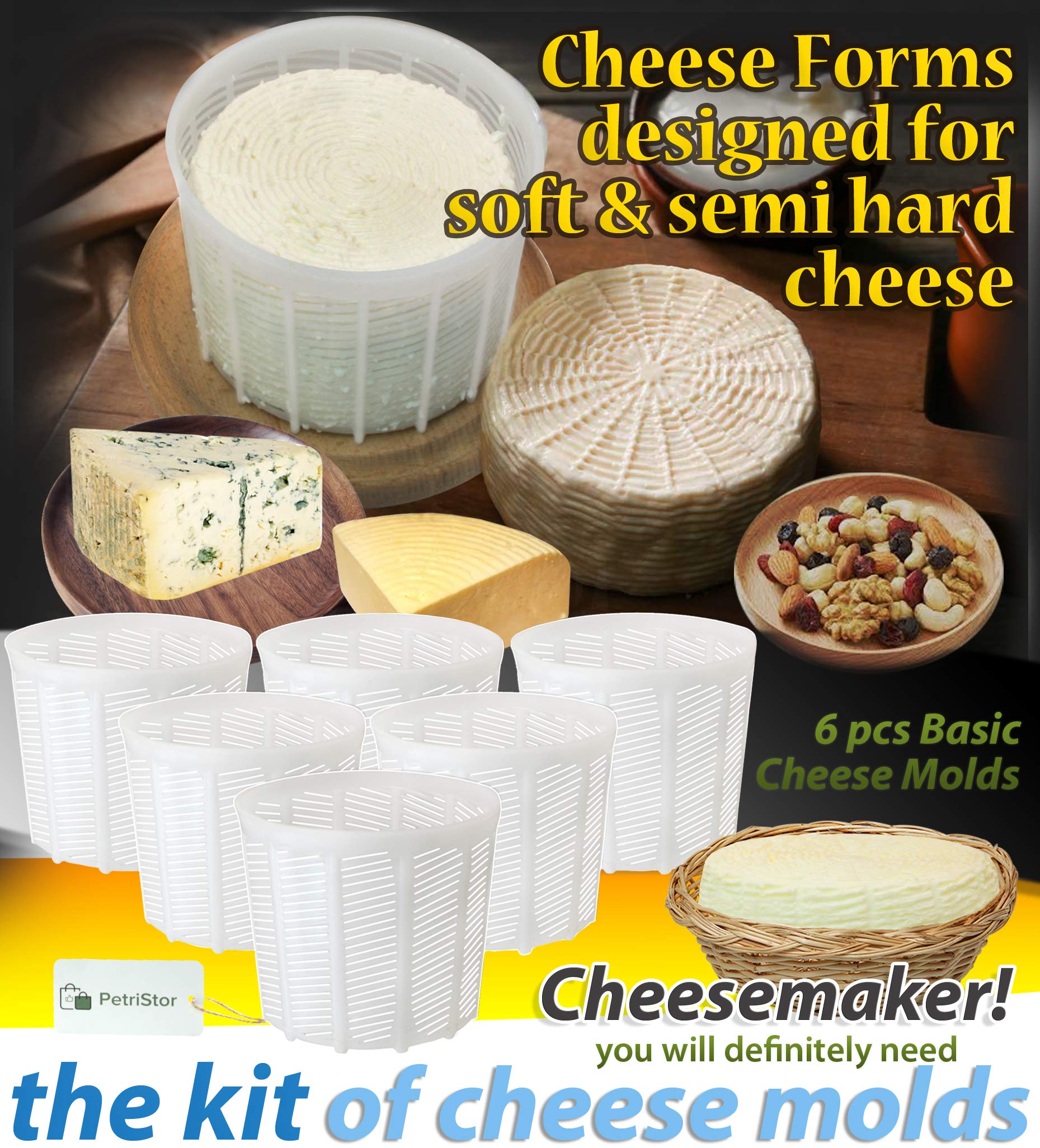 PetriStor 6 Pcs Soft Cheese Mold for Cheese Making 1.85QT - Cheese Making Mold - Cream Cheese Form Mold - Homemade Cheese Making Supplies - Molde Para Queso Fresco Casero - Feta Cheese Making Basket