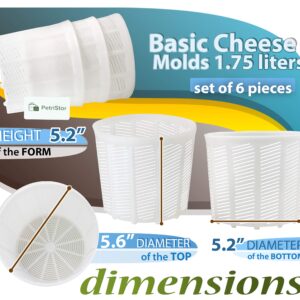 PetriStor 6 Pcs Soft Cheese Mold for Cheese Making 1.85QT - Cheese Making Mold - Cream Cheese Form Mold - Homemade Cheese Making Supplies - Molde Para Queso Fresco Casero - Feta Cheese Making Basket