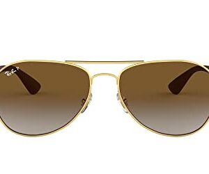 Ray-Ban RB3549 Aviator Sunglasses, Gold/Polarized Light Grey Gradient Brown, 61 mm