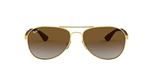 Ray-Ban RB3549 Aviator Sunglasses, Gold/Polarized Light Grey Gradient Brown, 61 mm