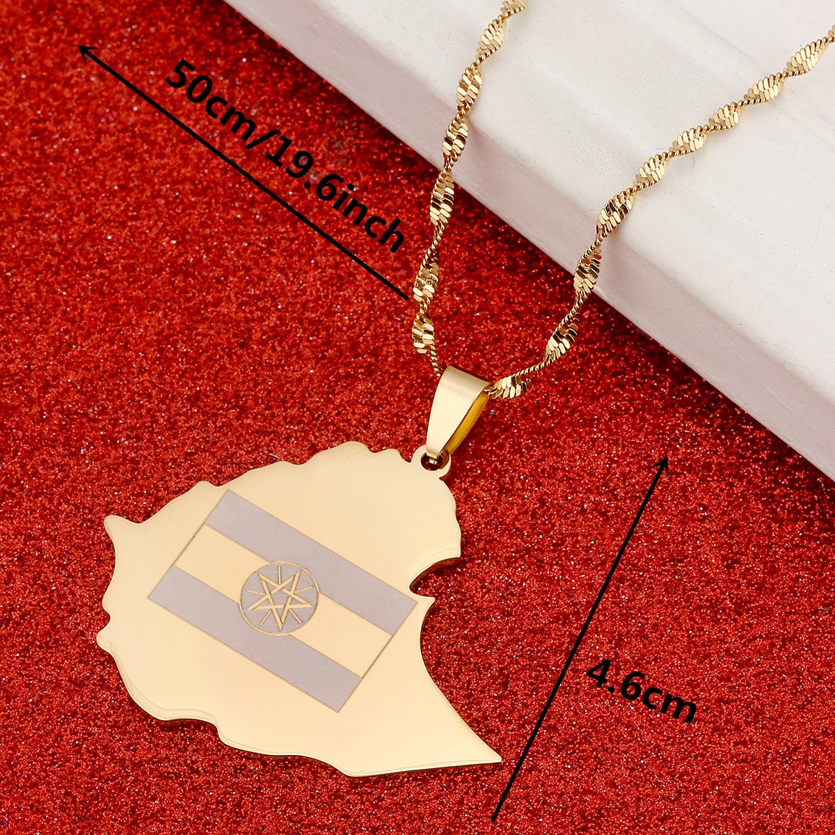 BR Gold Jewelry Ethiopian Flag Map of Ethiopia Pendant Necklace for Women African Map Chain