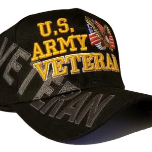 Army Black Baseball Cap US Veteran V American Flag USA Hat United States (Army Veteran Cap Black Side Shadow)