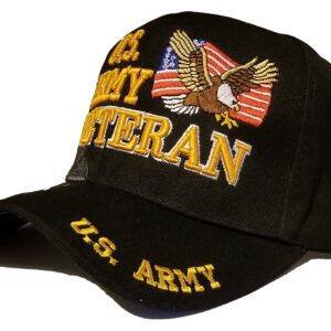 Army Black Baseball Cap US Veteran V American Flag USA Hat United States (Army Veteran Cap Black Side Shadow)