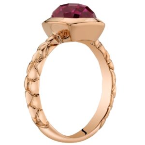 PEORA Created Ruby Solitaire Ring for Women 14K Rose Gold, 2.50 Carats Cushion Cut 7mm, Comfort Fit, Size 6