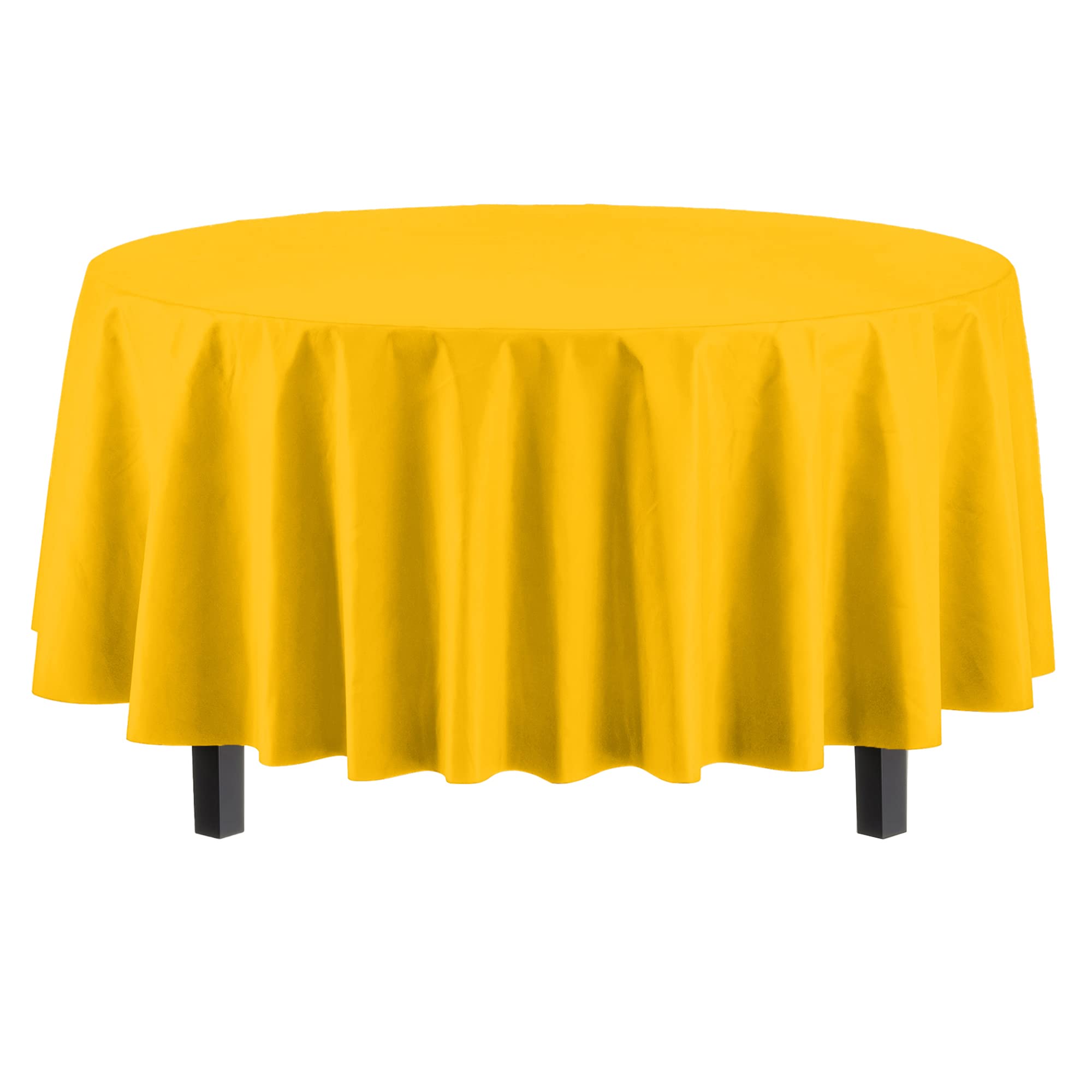 Exquisite 6-Pack Premium Plastic Tablecloth 84in. Round Plastic Table Cover - Yellow