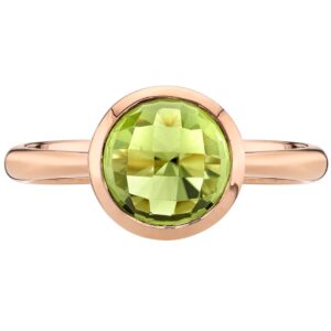 PEORA Peridot Solitaire Dome Ring for Women 14K Rose Gold, Genuine Gemstone Birthstone, 2 Carats Round Shape 7mm, AAA Grade, Size 5, August Birthstone Rings for Women, Women Statement Ring