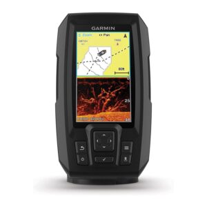 garmin striker 4cv with transducer, 4" gps fishfinder with chirp traditional and clearvu scanning sonar transducer and built in quickdraw contours mapping software