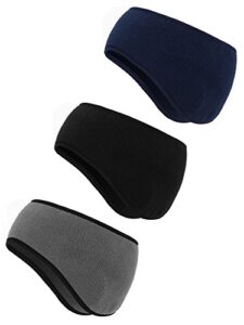 bbto 3 pcs ear warmer fleece headbands ear muffs winter running gear for women men adult kids(black, gray, navy)