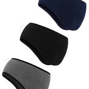 BBTO 3 Pcs Ear Warmer Fleece Headbands Ear Muffs Winter Running Gear for Women Men Adult Kids(Black, Gray, Navy)