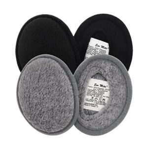 ear mitts 2 pack bundle fleece bandless winter ear muffs, black & gray, regular