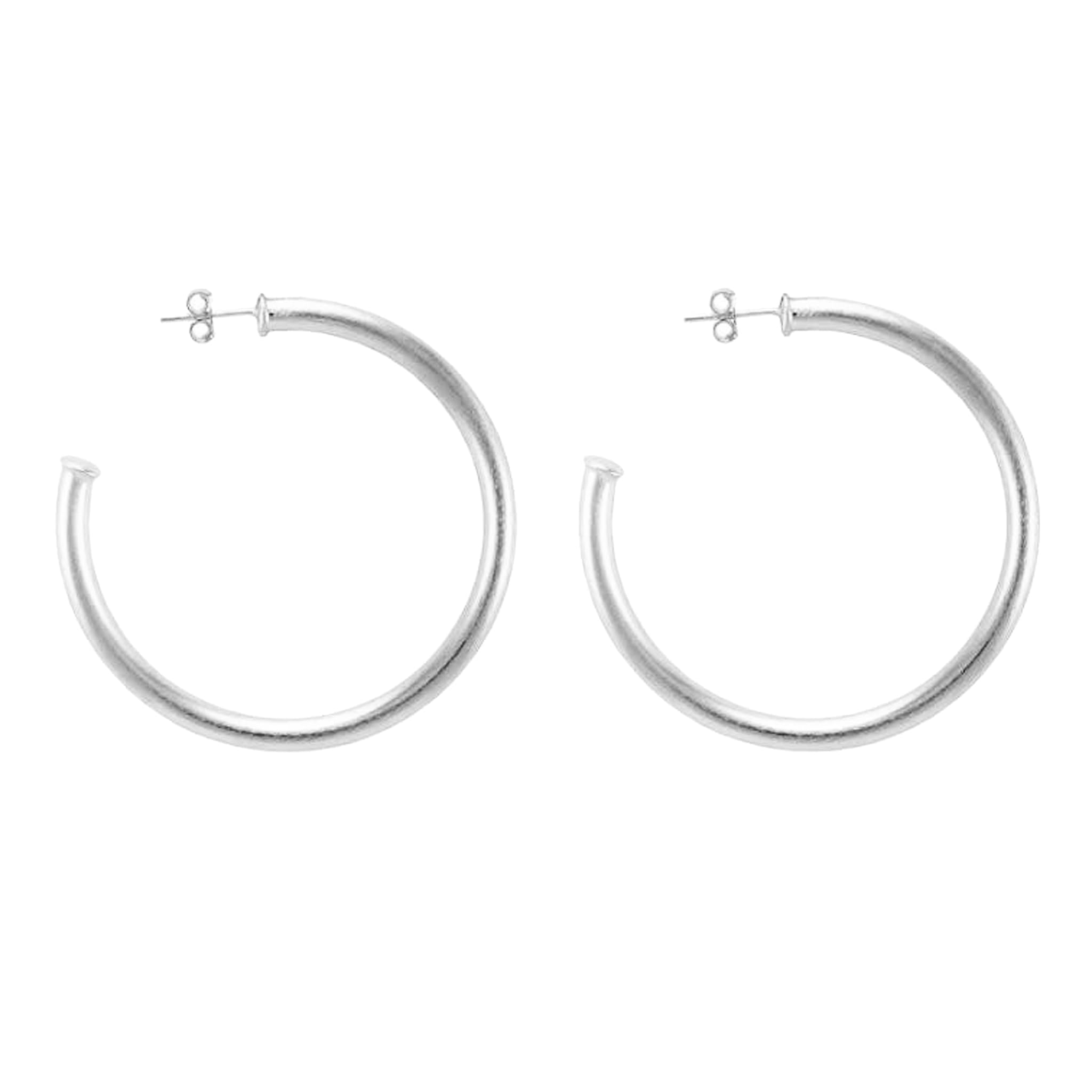 Sheila Fajl Everybody's Favorite Petite 1.5 Inch Tubular Lightweight Hoop Earrings in Brushed Silver Plated