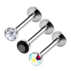 banavega 3pcs surgical steel labret studs 16g 5/16 8mm 3mm crystal ball rim earrings medusa piercing jewelry 0858