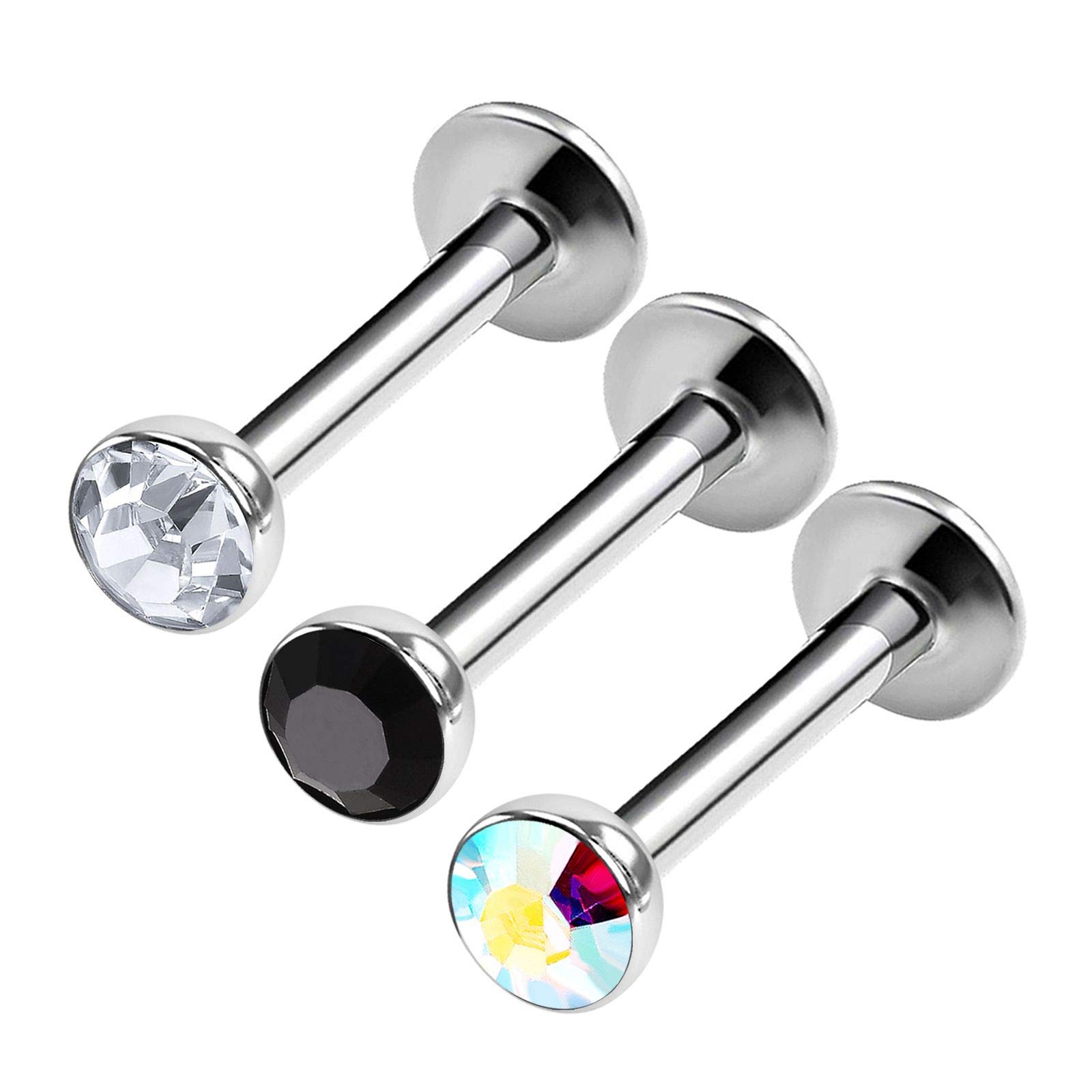 BanaVega 3PCS Surgical Steel Labret Studs 16g 5/16 8mm 3mm Crystal Ball Rim Earrings Medusa Piercing Jewelry 0858