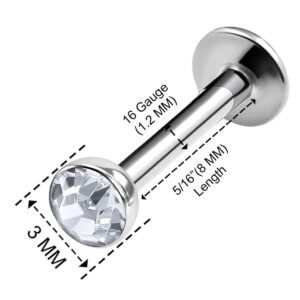 BanaVega 3PCS Surgical Steel Labret Studs 16g 5/16 8mm 3mm Crystal Ball Rim Earrings Medusa Piercing Jewelry 0858