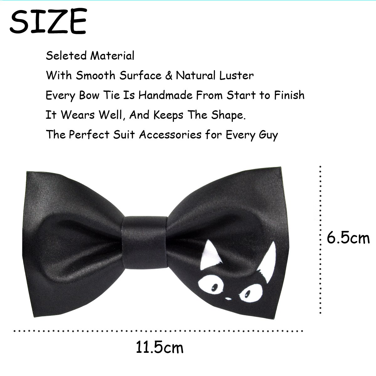 100% Satin Silk Mens Pre-tied Bowtie Solid Bow Ties-Animal Series (black cat black)