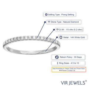 Vir Jewels 1/5 carat (ctw) Diamond Wedding Anniversary Band for Women, Half Eternity Round Diamond Engagement Ring 14K White Gold Prong Set 0.20 cttw, Size 6