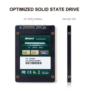 INLAND Professional 120GB SSD 3D NAND SATA III 6Gb/s 2.5" 7mm Internal Solid State Drive (120GB)