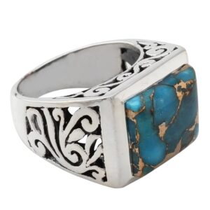 NOVICA Artisan Handmade .925 Sterling Silver Ring Crafted Composite Turquoise Reconstituted Blue Single Stone India 'Fascination'