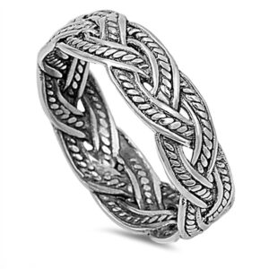 bali rope weave knot wedding ring .925 sterling silver eternity band size 9