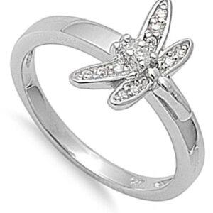 Clear CZ Polished Dragonfly Butterfly Ring .925 Sterling Silver Band Size 6