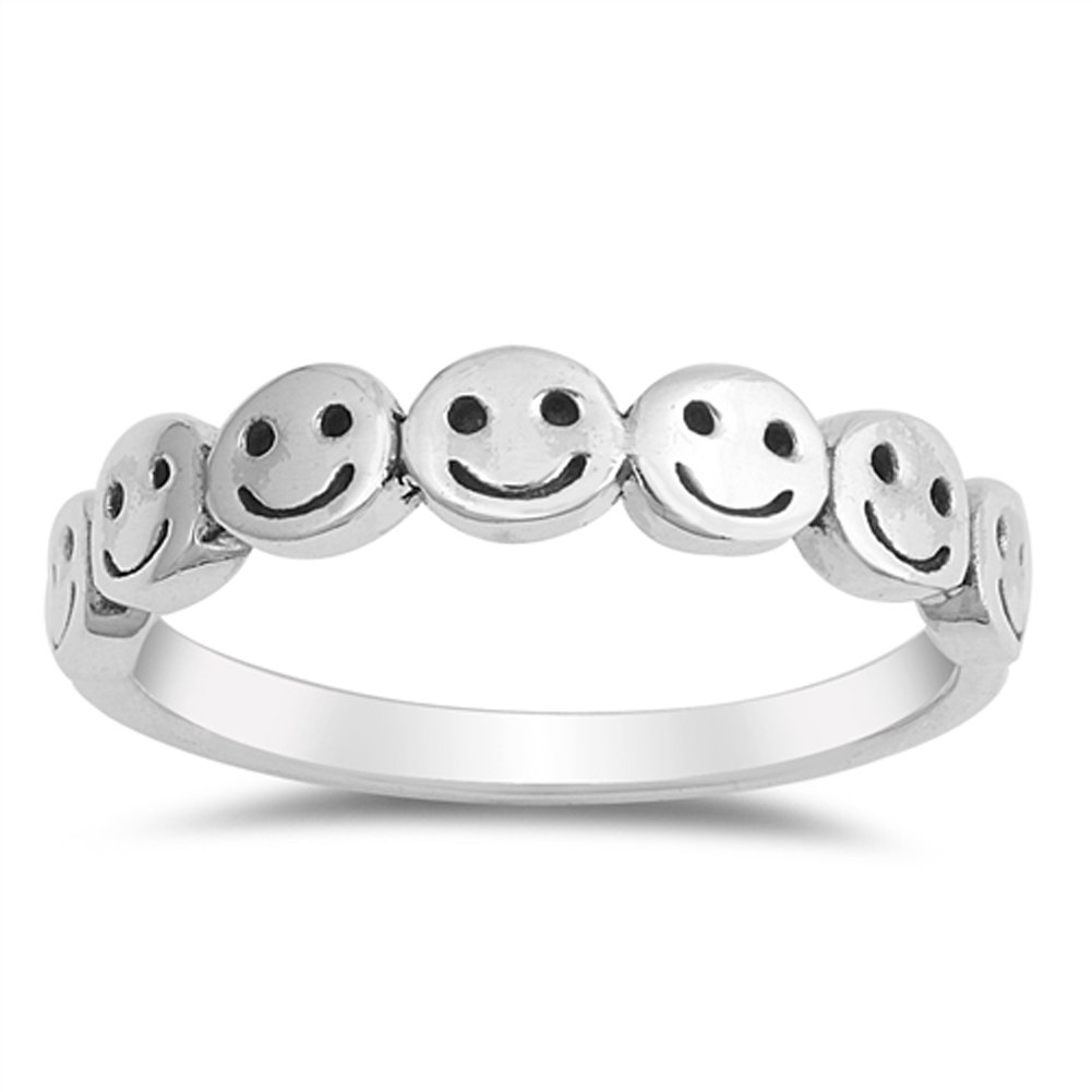 Smiley Face Cute Polished Thumb Ring New .925 Sterling Silver Band Size 7