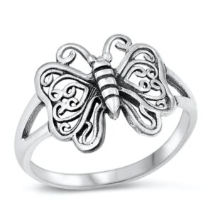 Oxidized Butterfly Filigree Heart Wings Ring 925 Sterling Silver Band Size 5