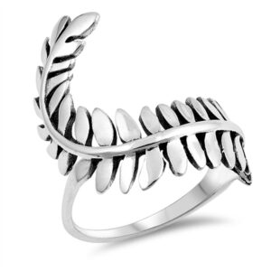 leaf fern plant vine simple nature ring new .925 sterling silver band size 9