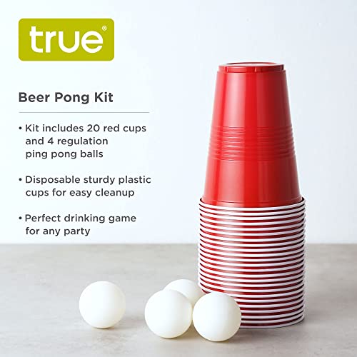 True Beer Pong Kit - Beer Pong Cups with Ping Pong Balls - Beer Cup Red Set of 20 Cups and 4 Ping Pong Balls