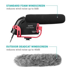 Movo VXR4000R Directional Shotgun Condenser Video Microphone with Shockmount, Low Cut Filter, Foam + Deadcat Windscreens and Carry Case - for DSLR Cameras and Camcorders