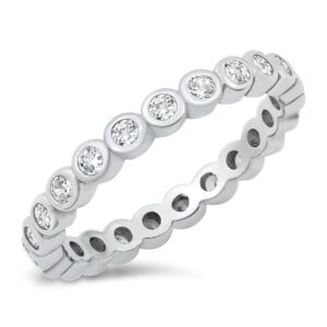 clear cz polished eternity circle ring new .925 sterling silver band size 8